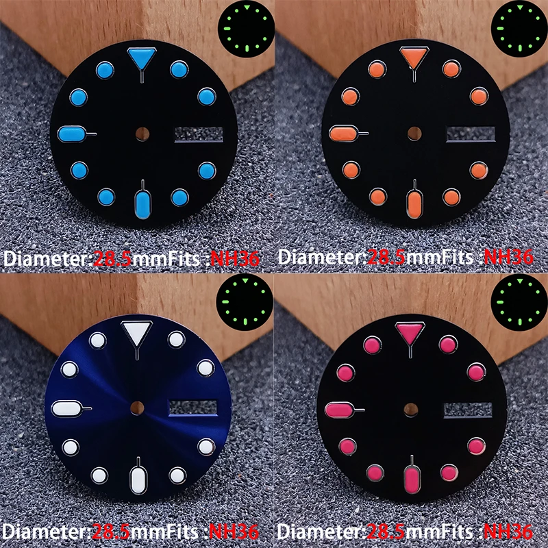 28.5mm diameter calendar watch dial Green luminous dial for NH36 watch movement accessories parts