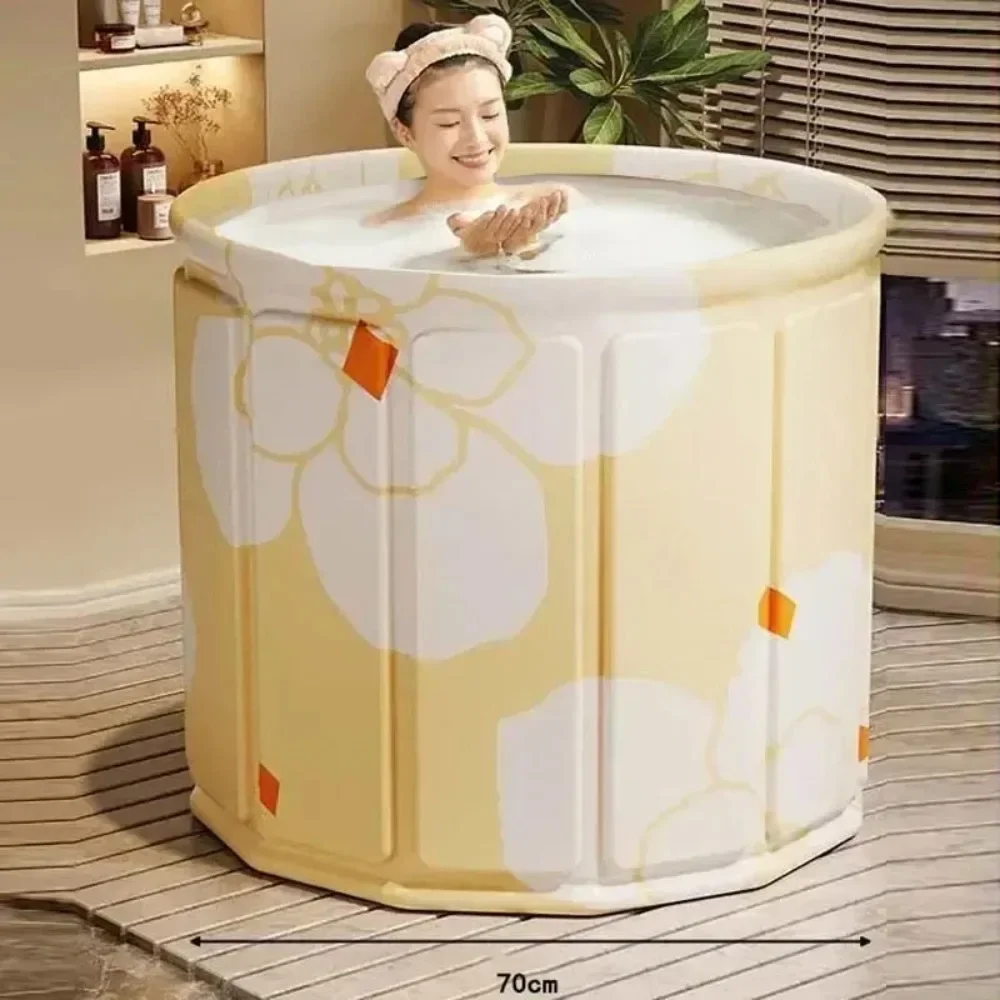 Bañera plegable, bañera portátil, cubo de baño grueso de cuerpo completo para niños y adultos, bañera bloqueada con temperatura a largo plazo