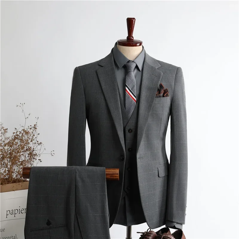 Traje de negocios Formal personalizado para hombres, traje delgado para novio, boda, nuevo, 77