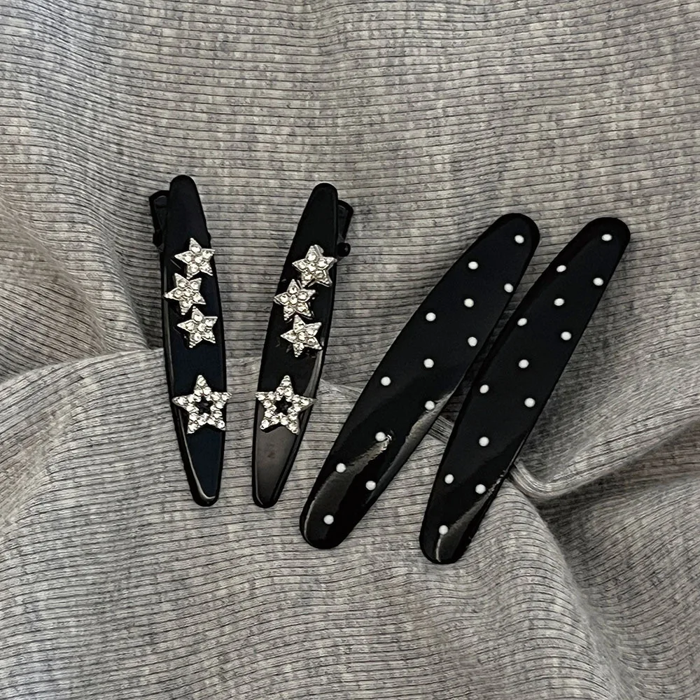1PC Black Star Rhinestone BB Hair Clips Vintage Polka Dot Duckbill Barrettes Women Side Fringe Fix Daily All Match Hair Decor