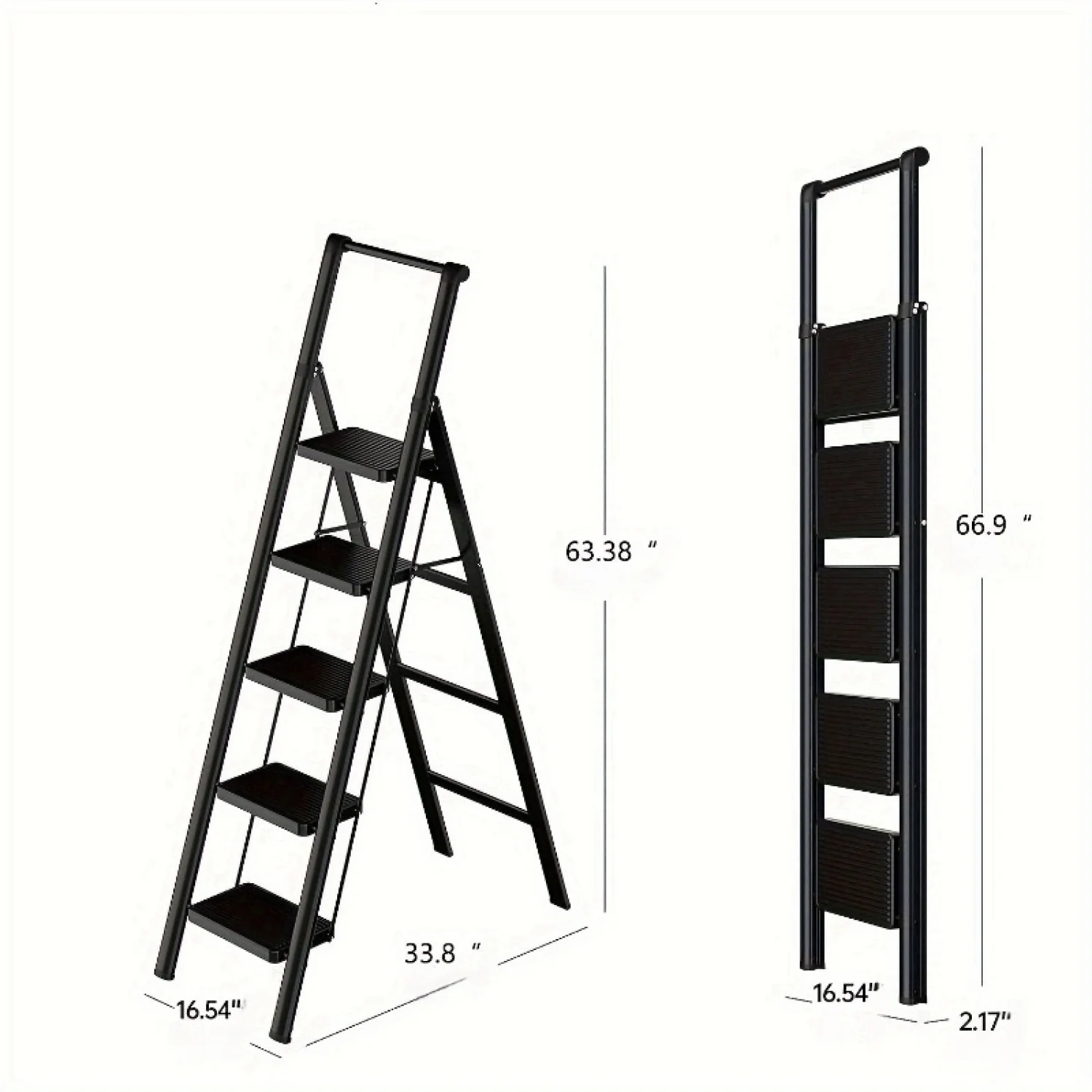 

5-step ladder folding step stool, 5-step ladder with anti slip wide pedals, lightweight and easy to carry handle folding ladder,