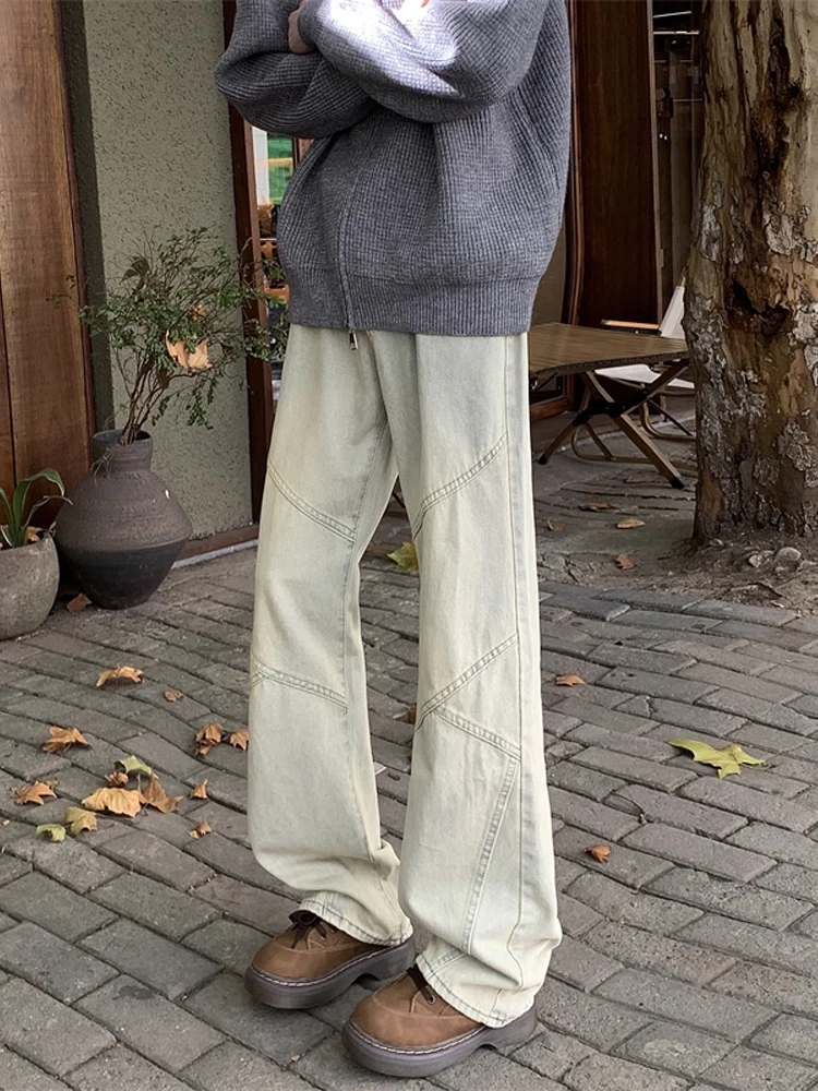 

American Vibe High Street Relaxed Fit Distred Denim Jeans Men's Autumn High Street Retro Waed Deconstructed Straight Leg...