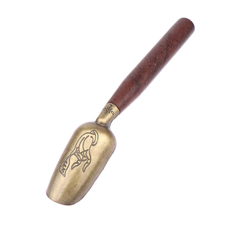 [1Pcs Wooden Handle Copper Tea Coffee Scoop Anti-Spill Tea Spoon Easy Clean Tableware]