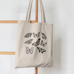 Women Shopper Bag Printed Butterfly Tote Bag Shopping Bag Canvas Shopper Bag Girl Handbag Tote Shoulder Lady Bag