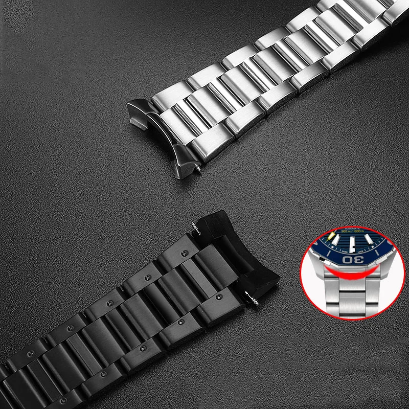 22mm24mm męski pasek ze stali nierdzewnej do paska do zegarka Tag Heuer Calera Series ze stali nierdzewnej srebrny/czarny pasek do zegarka