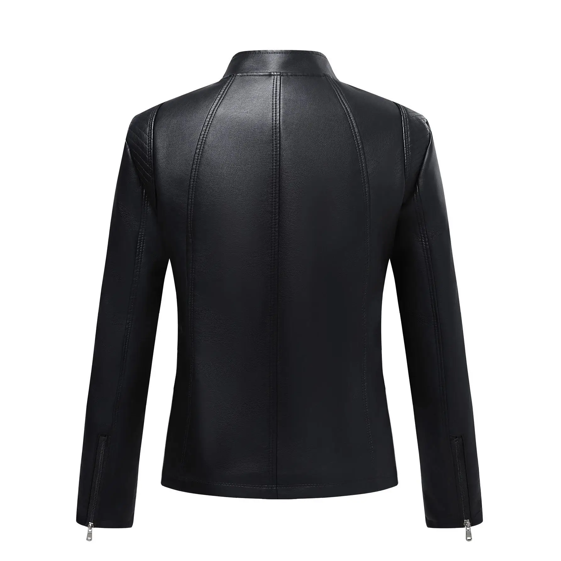 Fashionable Motorcycle Jacket Women's Short PU Leather Coat Slim Fit Stand Collar Spring Autumn Outerwear Stylish Versatile