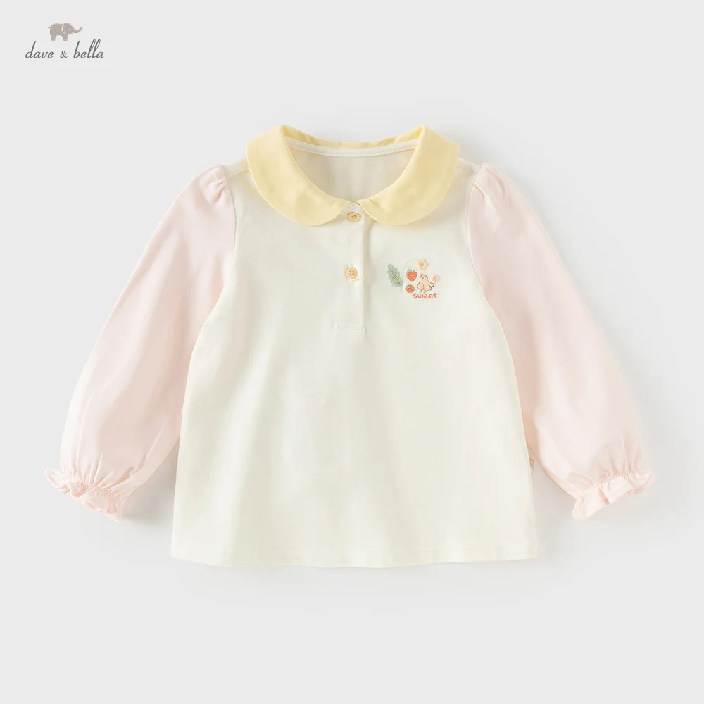 

Dave Bella Children Cotton T-shirts Spring Autumn Long Sleeve Girls Sweet Pullover Contrasting Polo Kids Bottoming Top DB1260551