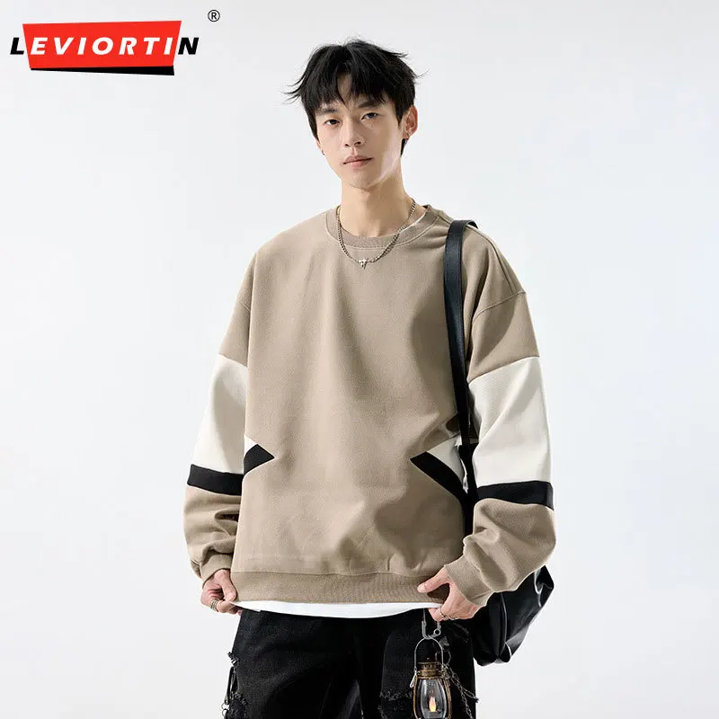 2026 Spring and Autumn New Fashionable Trendy Brand Casual Simple Loose Handsome Basic Round Neck Contrast Color Hoodie
