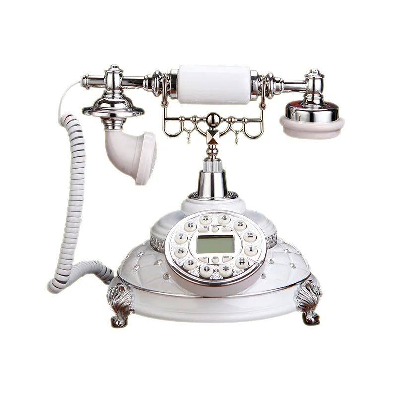 Antique telephone European stylish white diamond-encrusted stone telephone, creative hotel retro landline telephone