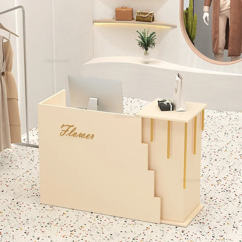 Modern Simple Office Reception Desks Clothing Store Front Desk Cashier Small Bar Table Beauty Salon Reception Desk Counter Z