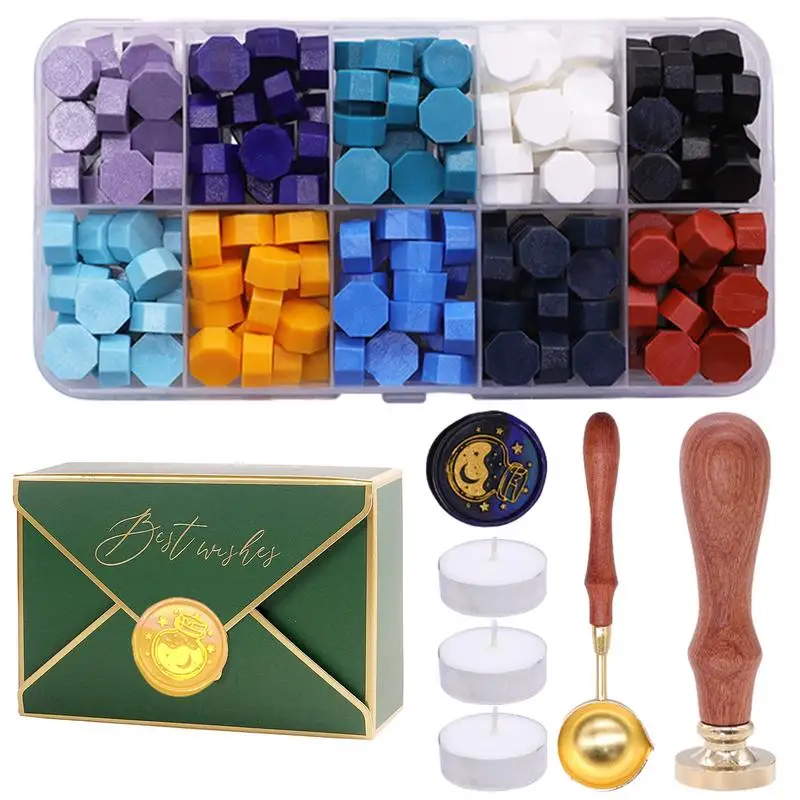 Wax Letter Seal Kit Wax Seal Warmer And Spoon Kit Colorful Wax Beads Fire Paint Stamp Scoop For Cardboard Wedding Invitations