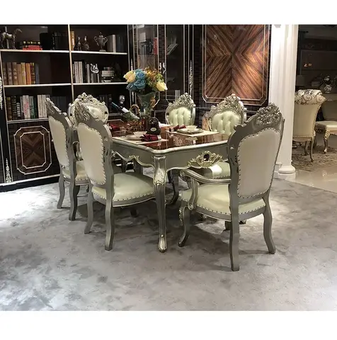 유럽 스타일의 식탁 긴 식탁 천연 나무 쪽모이 세공 마루 식탁 의자 조합 가정용 직사각형 Best5 유럽 스타일의 식탁 긴 식탁 천연 나무 쪽모이 세공 마루 식탁 의자 조합 가정용 직사각형 Best5