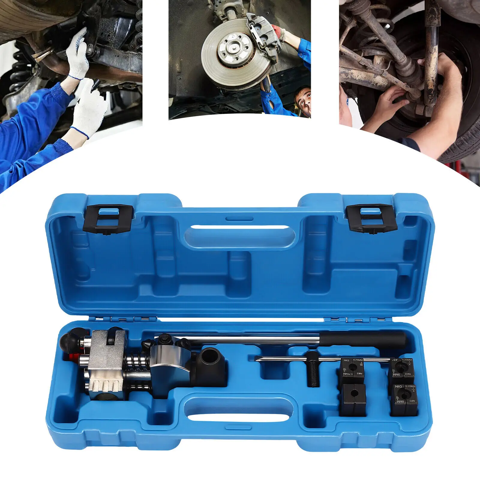 Kit de herramientas de abocardado de línea de refrigerante de freno de combustible hidráulico + troqueles 5/16" 3/8" 3/16" 1/4"