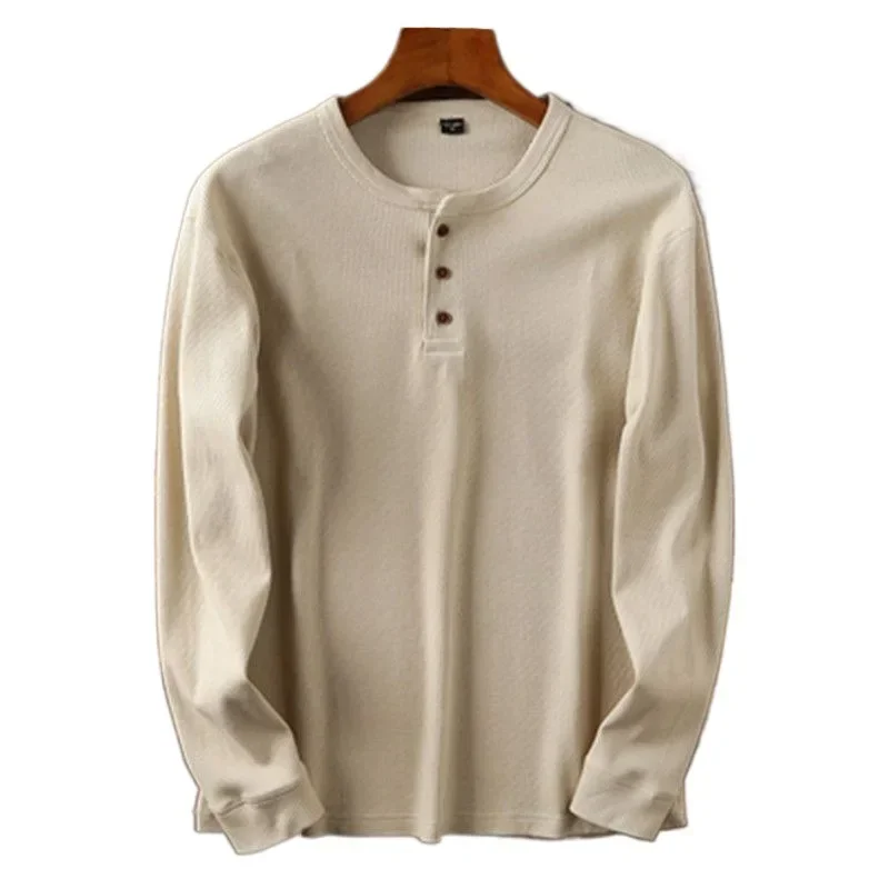 Slim Fit Mens Basic Tee Casual Tshirts Henley Waffle Long Sleeve Shirts Thermal Solid Half Button Breathable 100% Cotton Shirts