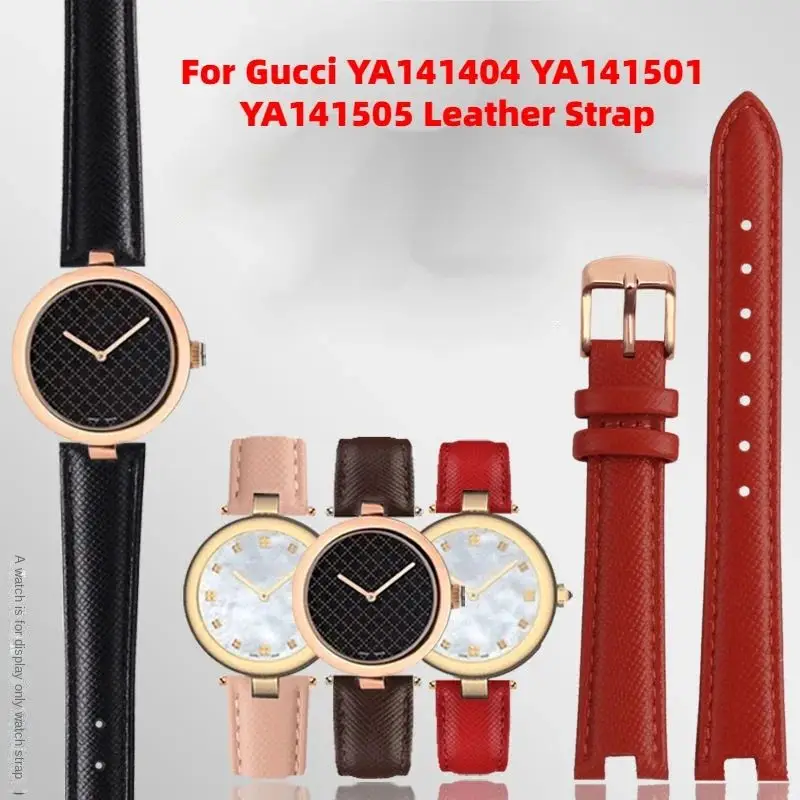 12mm 14mm For Gucci YA141401 YA141404 YA141505 Soft Cowhide Genuine Leather watchband GC women\'s watch strap Pink red bracelet