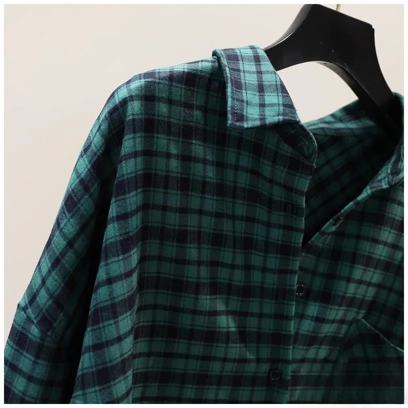 Preguiçoso solto grande versão moagem camisa xadrez verde para mulheres primavera outono vintage harajuku coreano camisa casual jaqueta cardigan