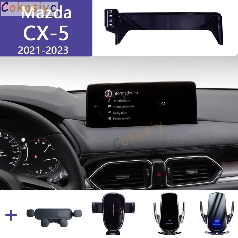 

For Mazda CX5 KF CX-5 2023 2022 2021 Car Phone Holder Screen Fixed Base Fast Wireless Charging Stand Car Mobile Phone Mount