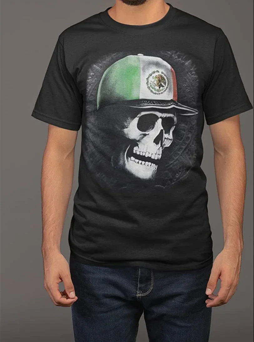 Mexican Skull Aztec Calendar Mens Shirt Mexico Pride Tee Men's 100% Cotton Casual T-shirts Loose Top Size S-3XL