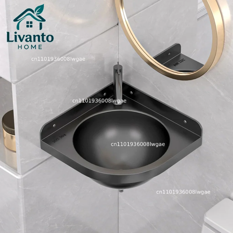 

304 Stainless Steel Triangular Sink Scratch-Resistant Corner Washbasin Compact Wall-Mounted Sink for Small Spaces