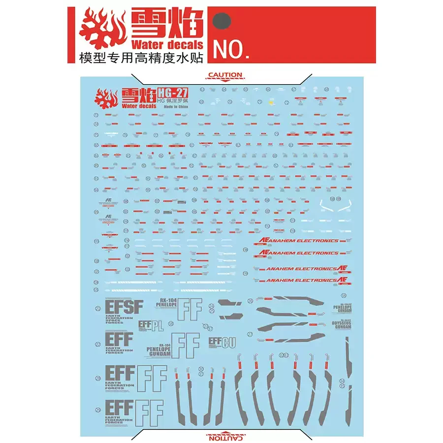 Flaming Snow HG-27 Fluorescent Waterslide Decal Fit HG 1/144 RX-104 Penelope High Precision Hobby DIY Accessories