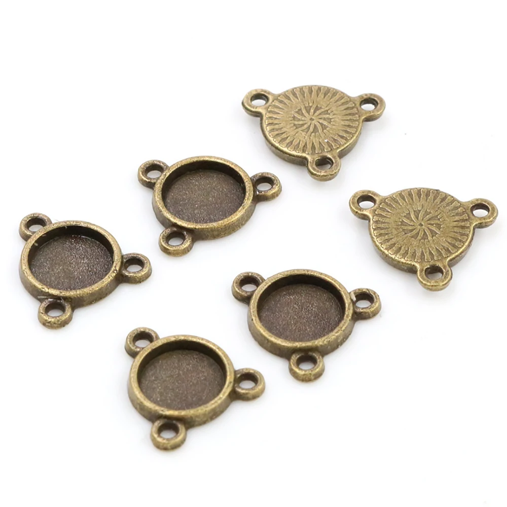 50pcs 8mm and 10 mm Inner Size Antique Bronze And Silver Plated Three Loops Style Cabochon Base Cameo Setting Charms Pendant