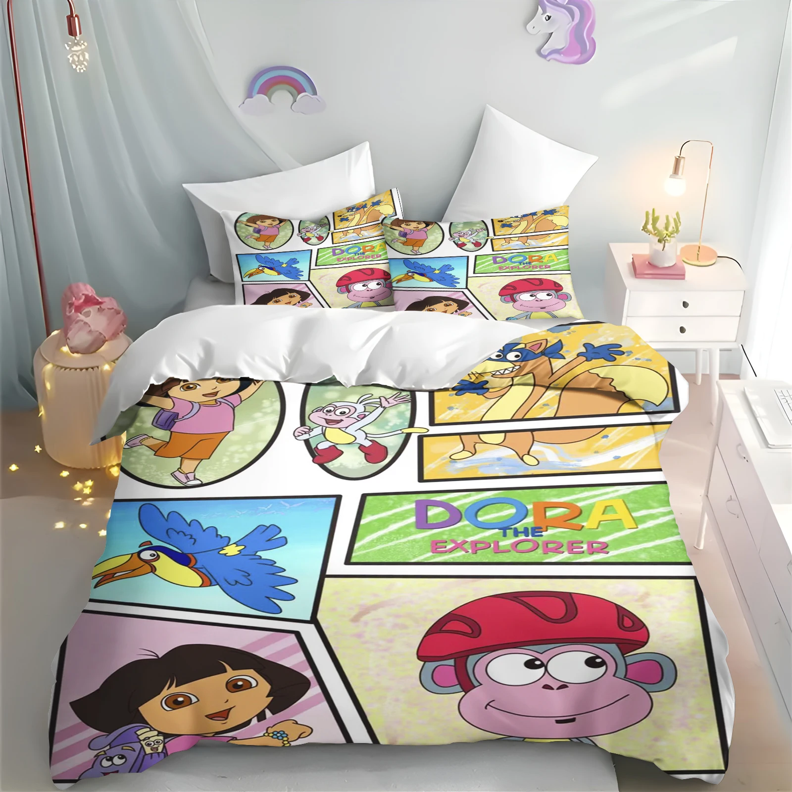 3D Printing Cartoon Girls D-Dora Bedding Set Boys Girls Twin Queen King Size Duvet Cover Pillowcase Bed boys Adult Home Textiles