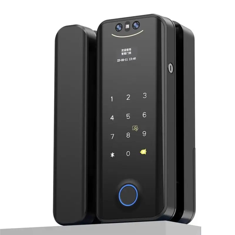 [LXYA68Z!] Tuya Smart Lock 3D For Glass Door With WIFI–Fingerprint Face Recognition Card Password Biometric Key App Unlock Camer