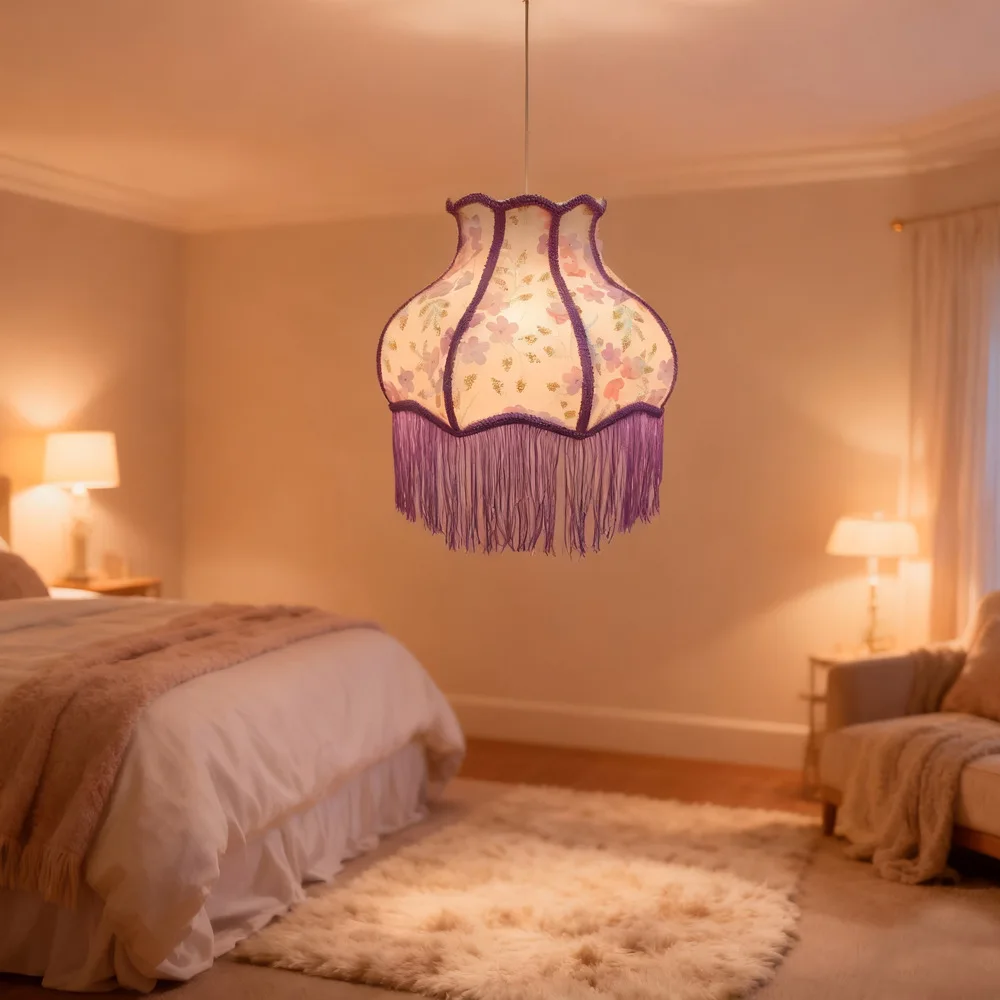 Simple Lavender Three-dimensional Flower Princess Room Chandelier Fabric Tassel Warm Bedroom Restaurant Atmosphere Chandelier