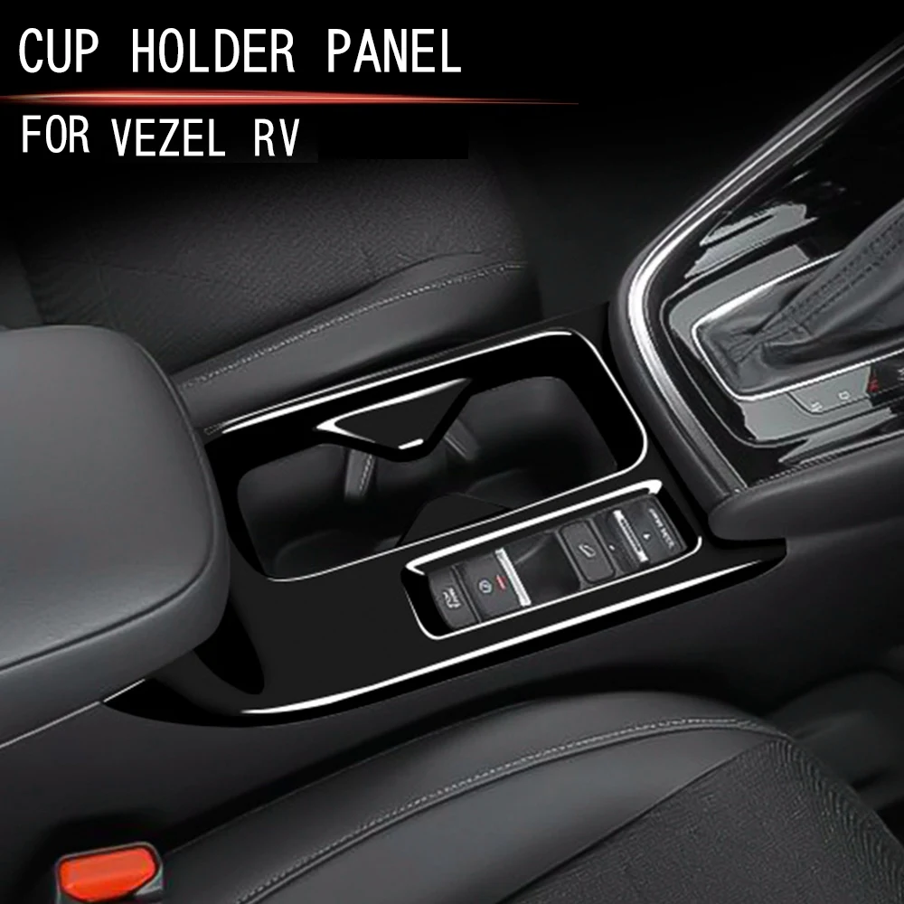 Car Center Console Water Cup Holder Decoration Cover Trim Stickers Glossy Black  For Honda HRV HR-V Vezel 2021 2022