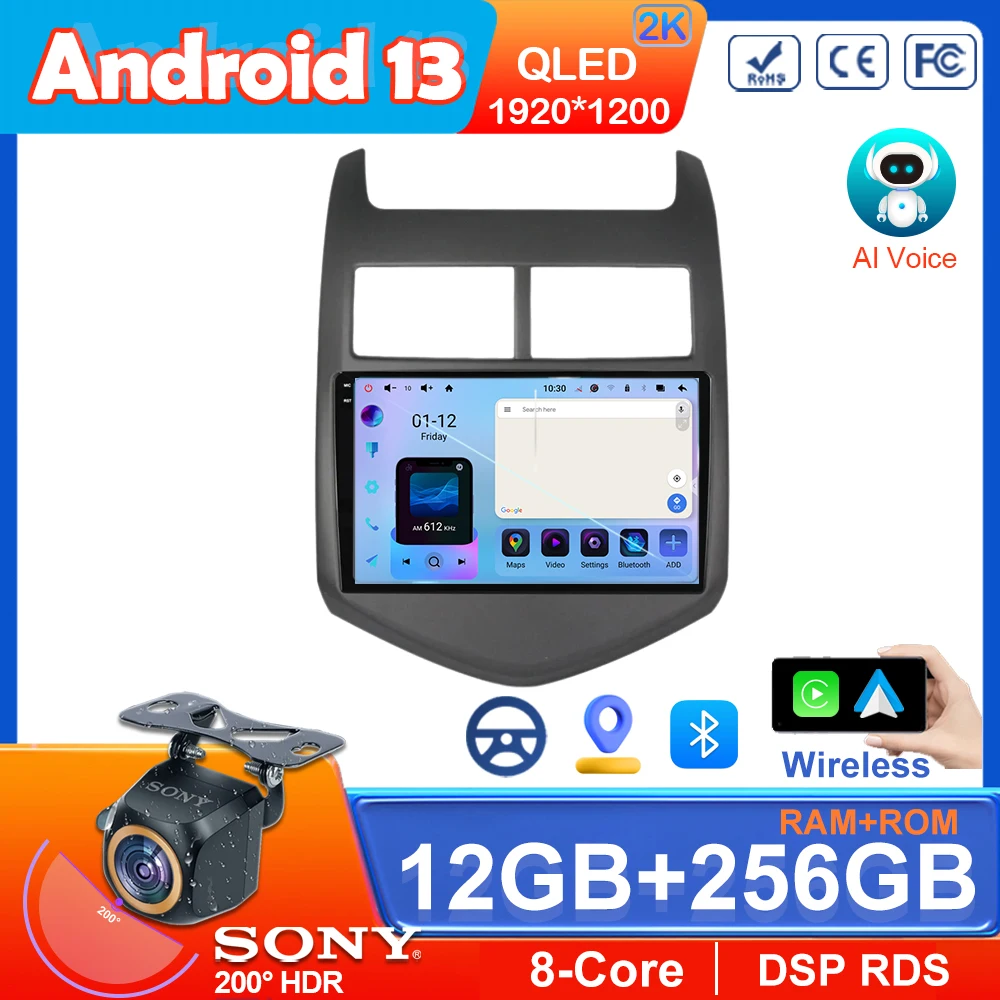 CARPLAY Android13 Screen For Chevrolet Aveo 2 Sonic T300 2011-2015 Car Automotive Multimedia Radio Auto English Receiver DAB DVD