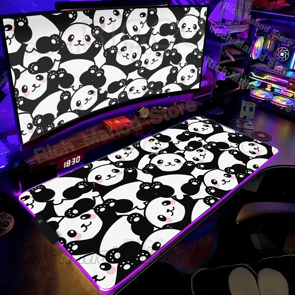 

Cute Panda Extended Mouse Pad Rgb Cartoon XXL Led Desk Mat with Stitched Rubber Edge Non-Slip Gamer Deskpad Gaming Accessories