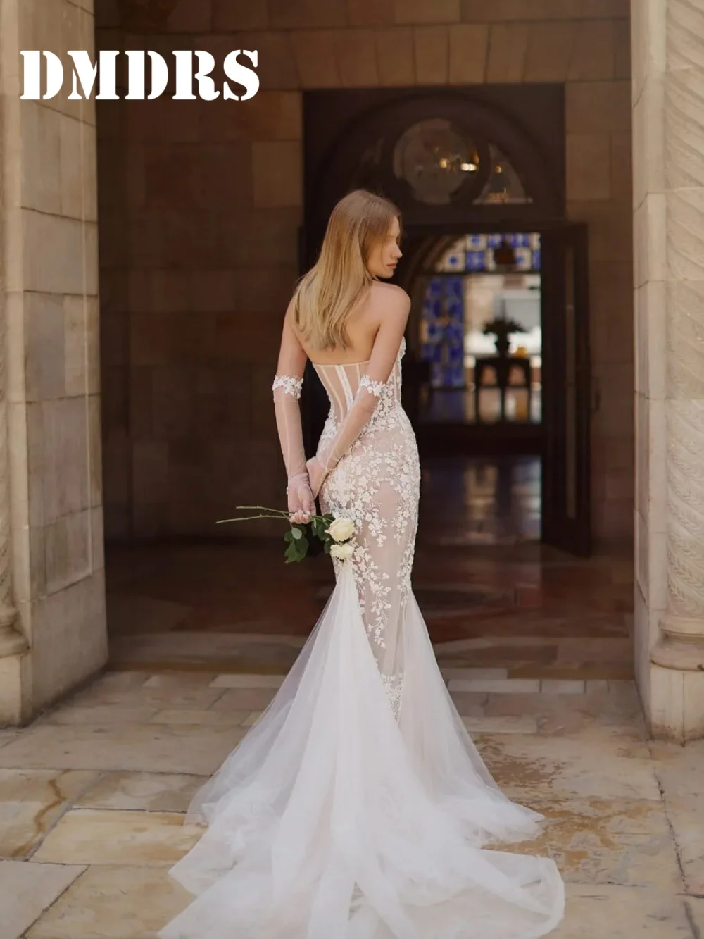 

Romantic Mermaid Wedding Dresses Luxury Strapless Bridal Gowns Graceful Lace Appliqued Floor-Length Wedding Gowns Vestidos De No