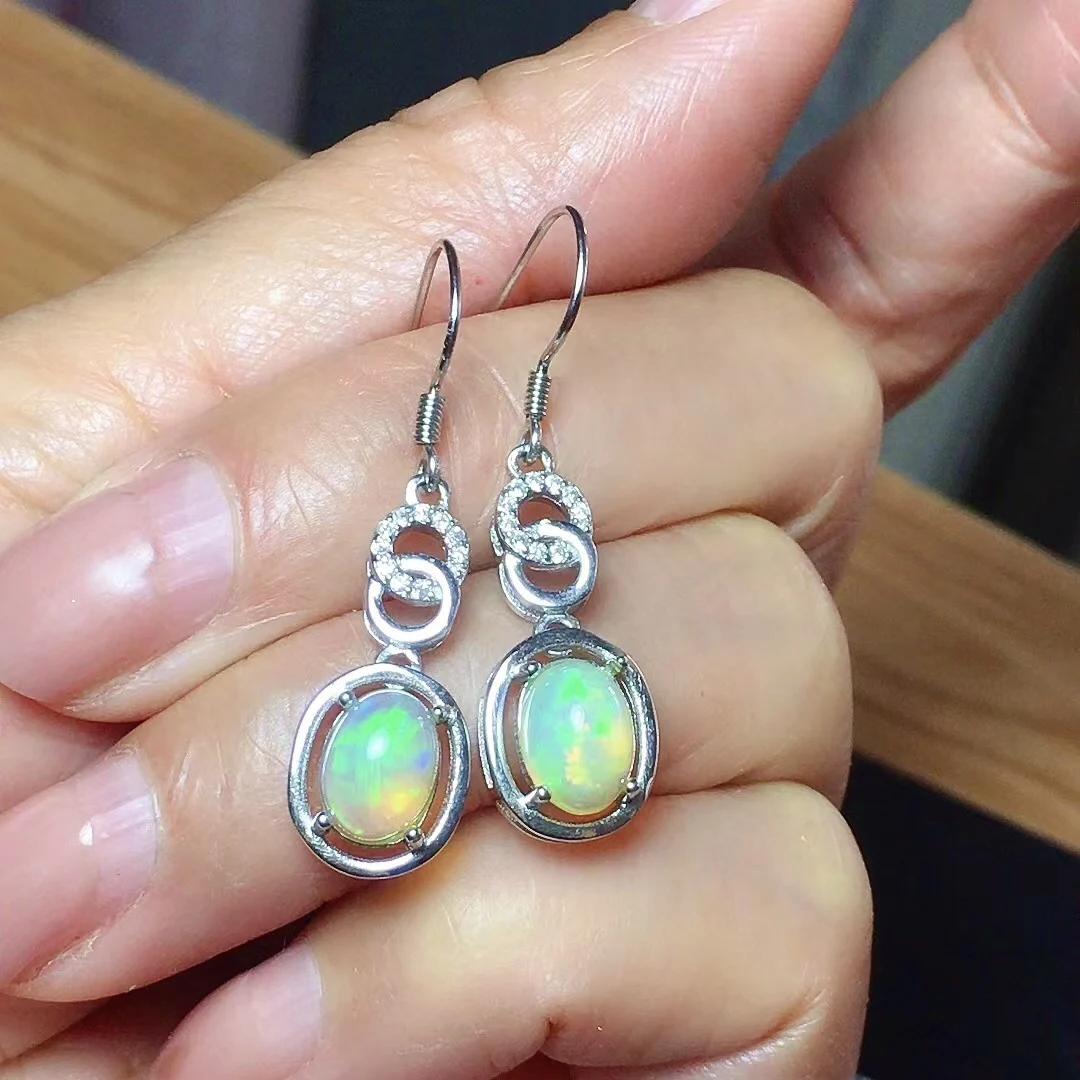 100% Real Opal Drop Earrings for Party 6mm*8mm Australia Opal 925 Silver Earrings with 3 Layers Gold Plating