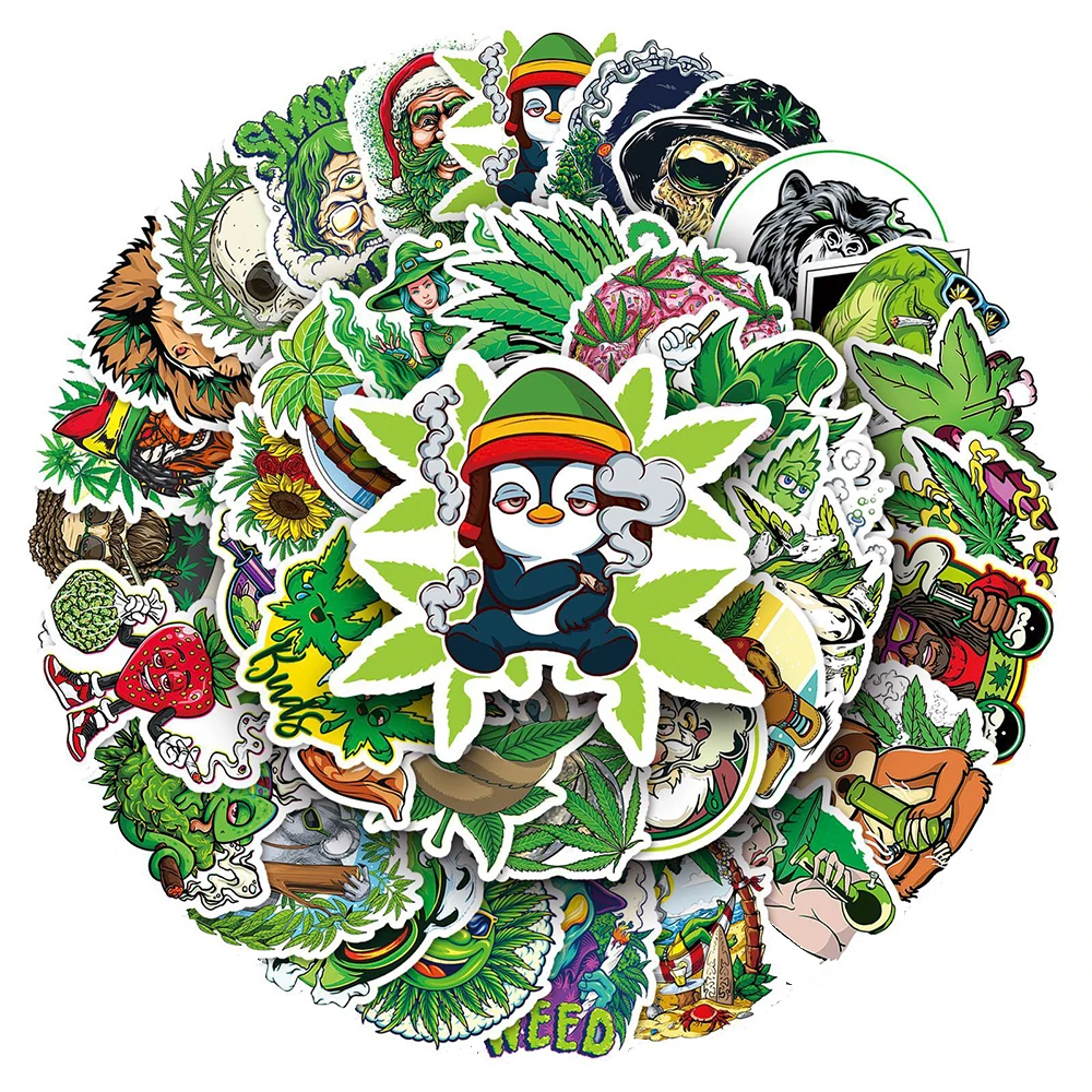 10/30/50pcs Leaves Weed Smoking Graffiti Stickers Spoof Characters Decals DIY Laptop Notebook Suitcase Funny Cartoon Sticker Toy