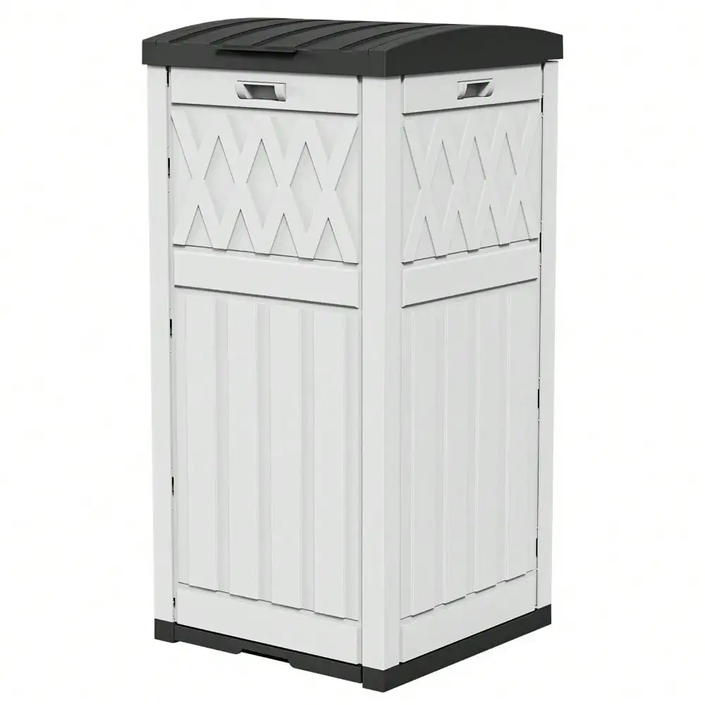 

33 Gallon Outdoor Trash Can w/ Tiered Lid and Drip Tray Waterproof Garbage Can
