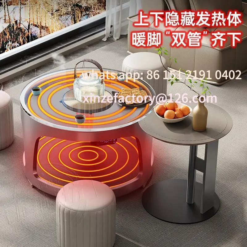 

Customizable heating coffee table One-piece household round rock slab Anti-scalding coffee table Modern and simple