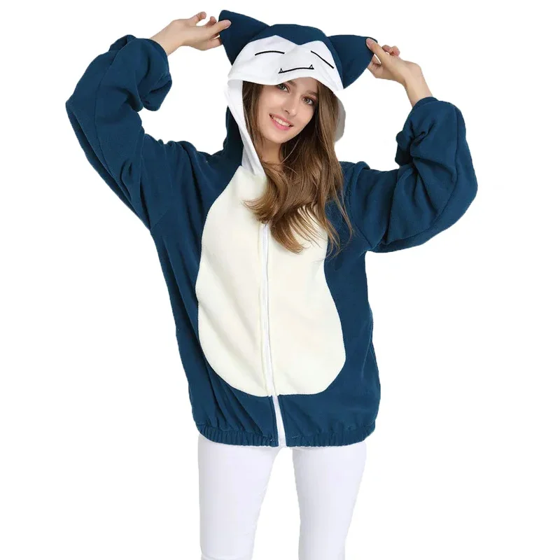 Women Cute Cotton Blend Long Sleeve Anime Cartoon Hoodies Kabi Snorlax Pullover Tops Jacket Coats Sweatshirt Outwear