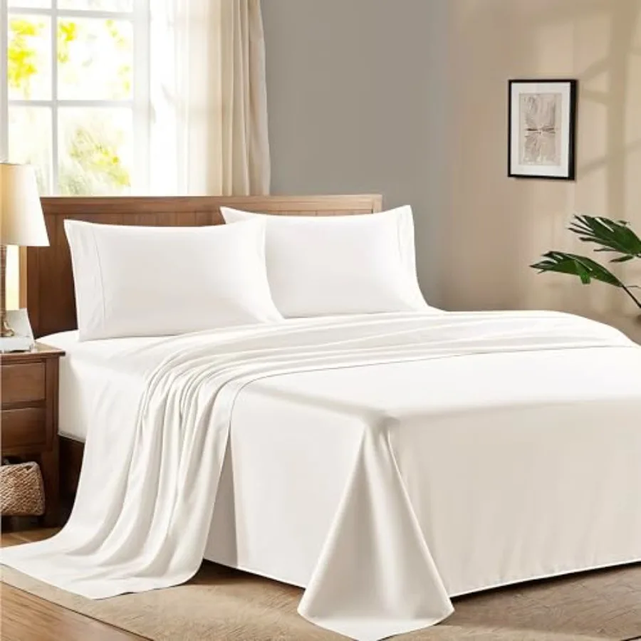 

100% Egyptian Cotton Size Sheet Set - 600 Series Refined Collection Sheets Set for Size Bed 4 PC,,Soft, Cooling, Luxury Hotel 1
