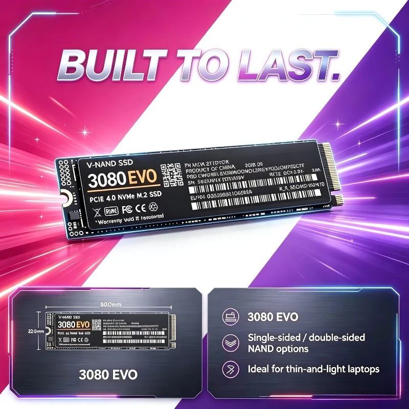 Original 3080 EVO 500GB-4TB NVMe M.2 PCIe4.0 SSD, 7300MB/s Read, TLC 3D NAND Internal Storage for Gaming Laptops PS5 Desktops.