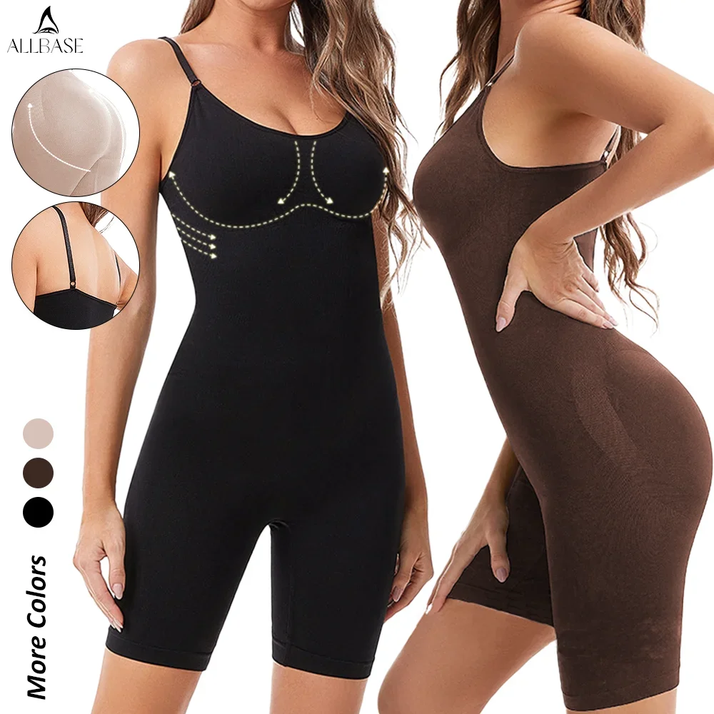 ALLBASE Bodysuits Full Coverage Shapewear Thigh Slim Body Suit Low Back Body Shaper Backless Jumpsuit Seamless Shapers Slimmer