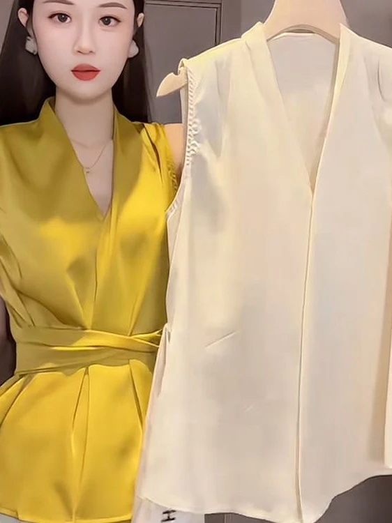 Ele V-ne Svel irt Chaleco Mujer Verano Cinturón Cintura Cinched Faionable Único Top Quali Faionable Mujer S...