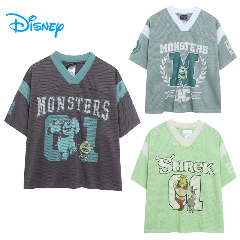 

Disney Monsters University Quick Dry T Shirt V Neck Women Loose Tee Jersey Mike Sullivan Shrek Cartoon Tshirt Top Short Sleeve