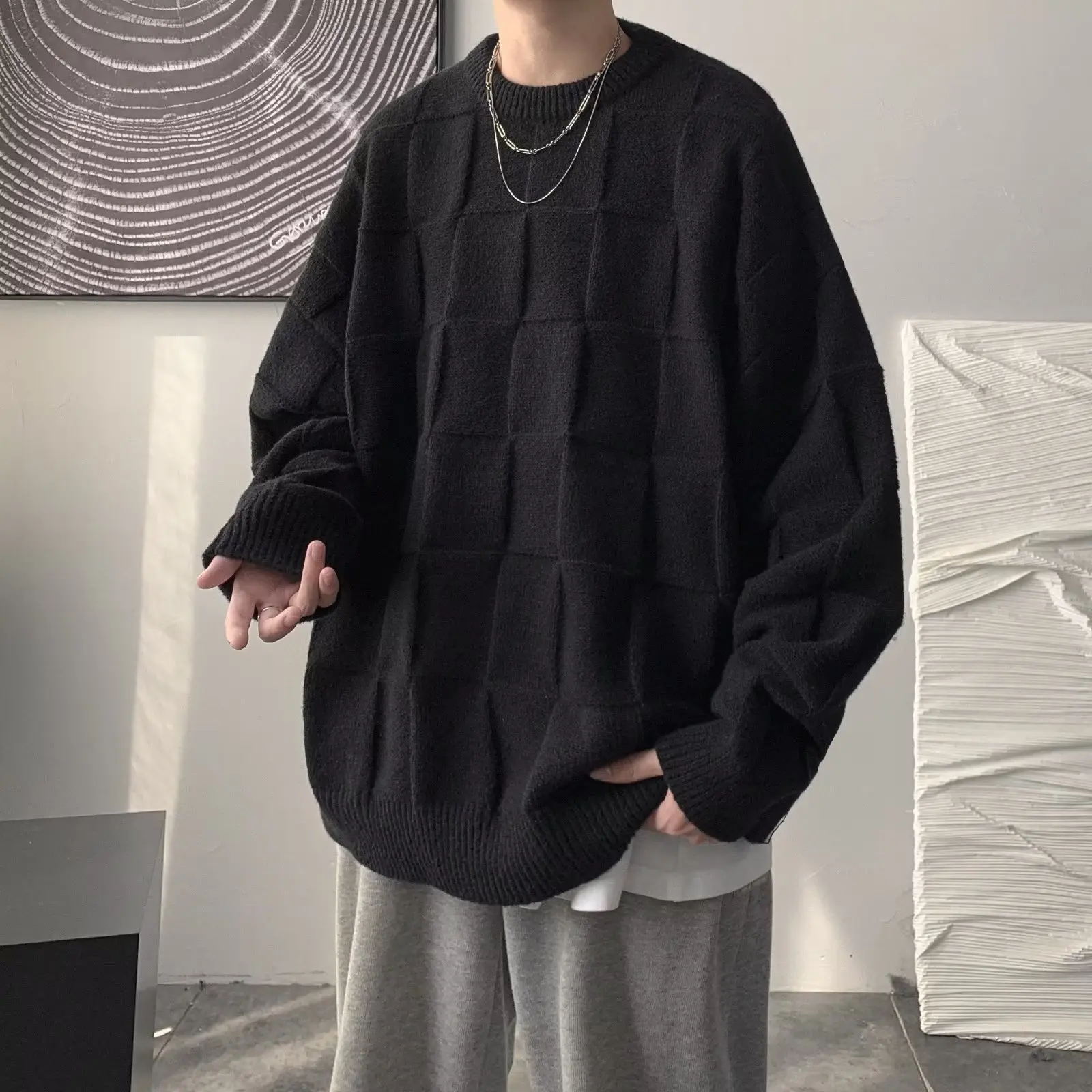 الخريف الشتاء الرجال سترة فضفاضة تناسب ثي طويلة Sve العلوية محبوك ألياف البوليستر عادية طويلة Sve جولة Ne