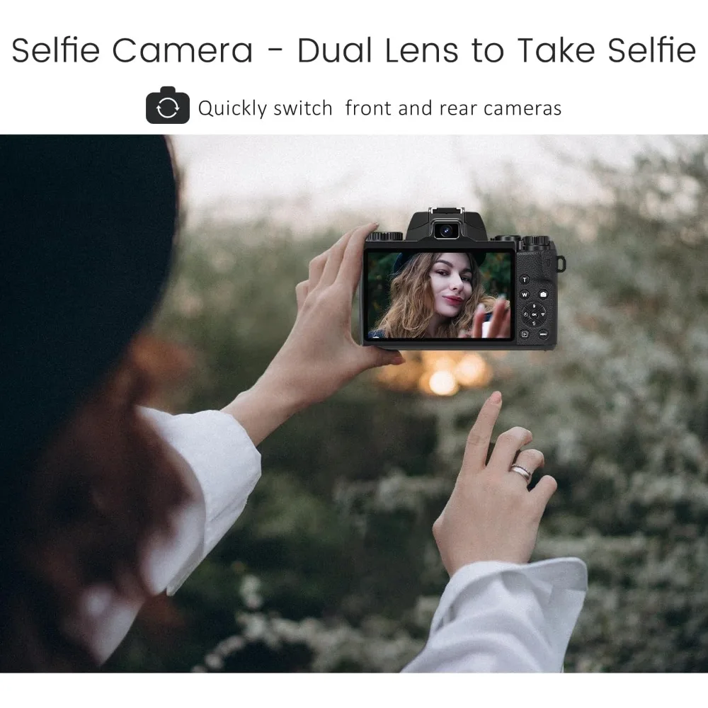 كاميرا رقمية، كاميرات 4K للتصوير الفوتوغرافي والفيديو، كاميرا تسجيل فيديو بشاشة لمس WiFi بدقة 64 ميجابكسل ليوتيوب مع فلاش، بطاقة 32 جيجابايت