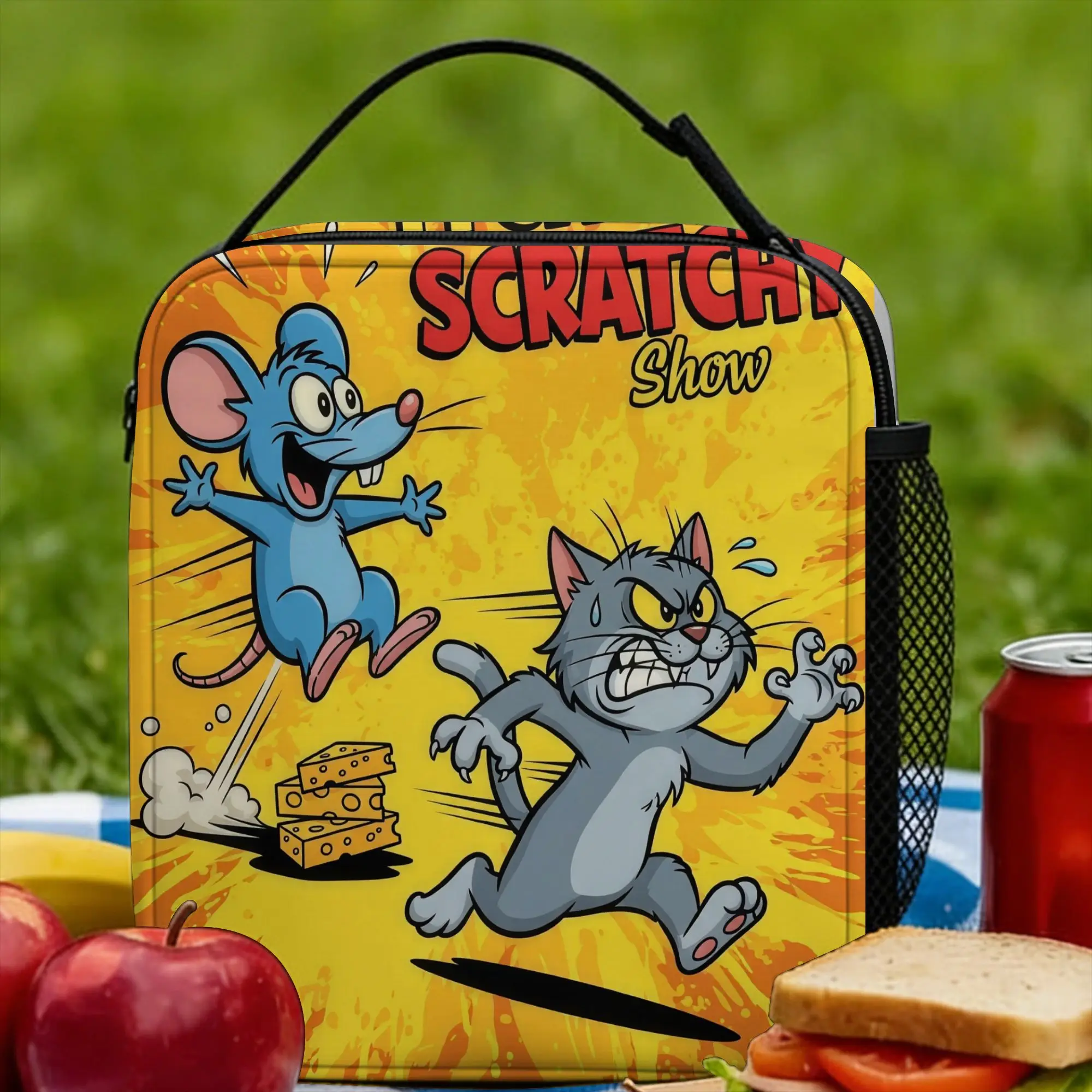 

Itchy and Scratchy Lunch Bag School Lunch Box For Men Aesthetic Print Thermal Lunch Bags Waterproof Portable Cooler Bag