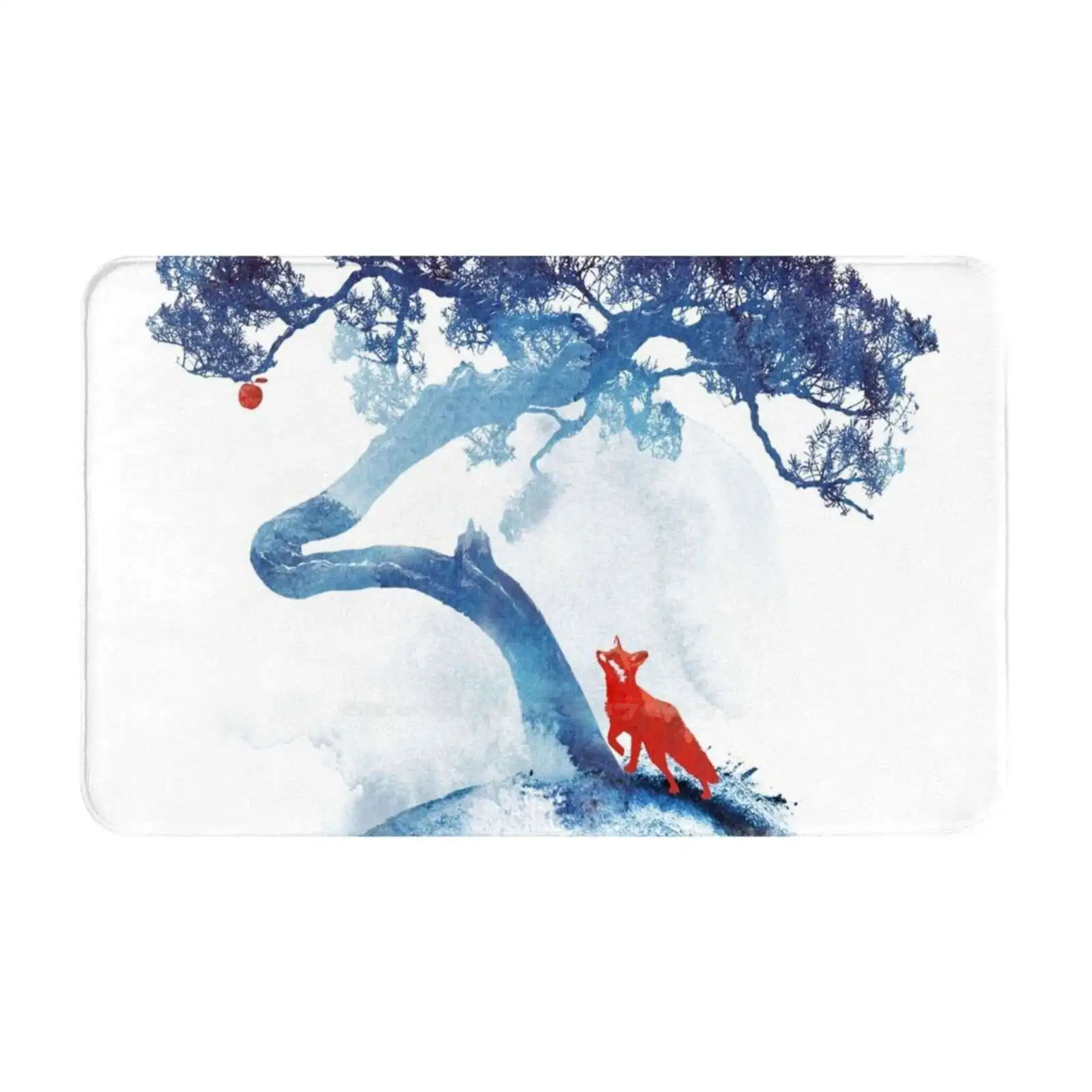 The Last Tree Soft Cushion Car Home Carpet Door Mat Fox Tree Forest Japan Red Watercolor