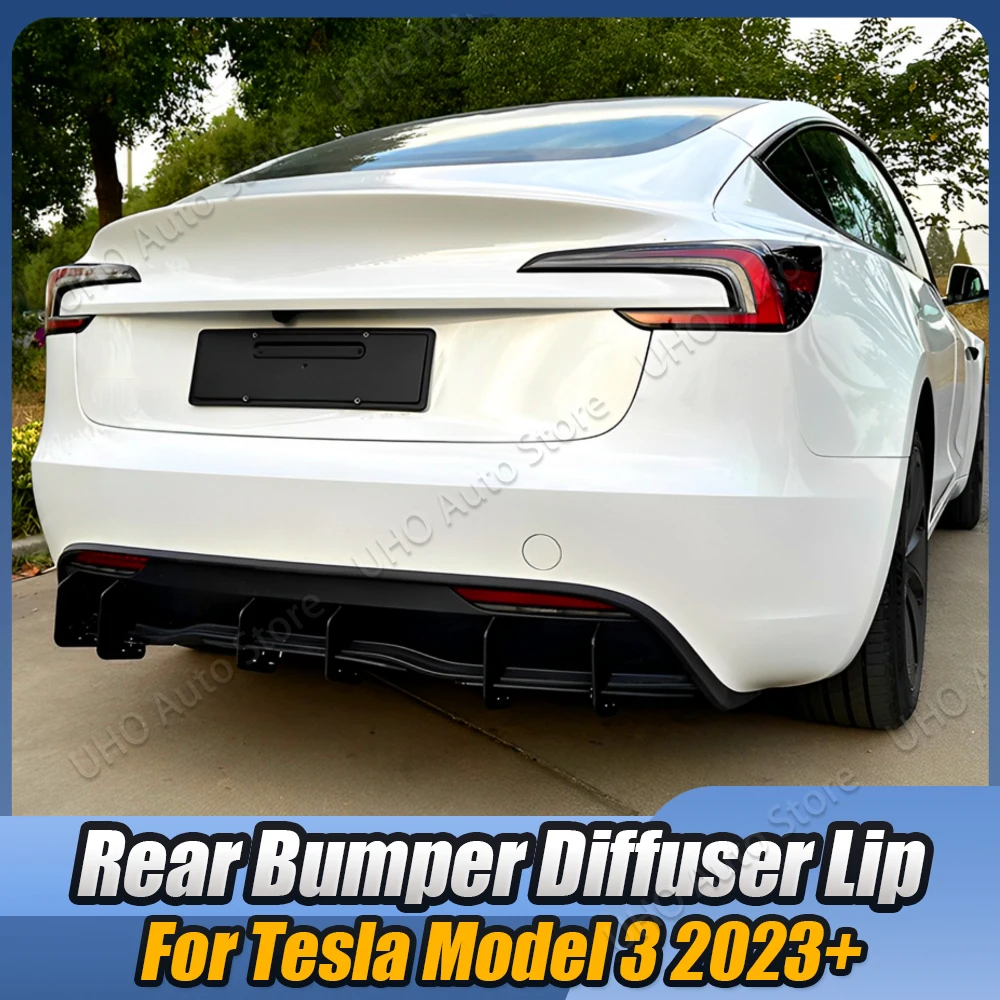 For Tesla Model 3 2023 Rear Bumper Spoiler Lip Diffuser Splitters Car Modified Rear Bumper Diffuser Spoiler Lip Glossy Black ABS