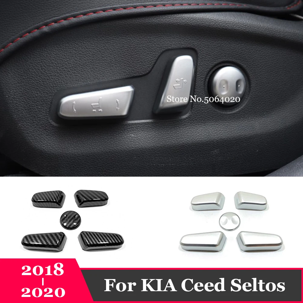 

ABS Carbon fiber Silver Car Seat adjustment Switch Decoration Cover Trim Sticker For KIA Ceed Seltos 2018-2020 Car Accessories