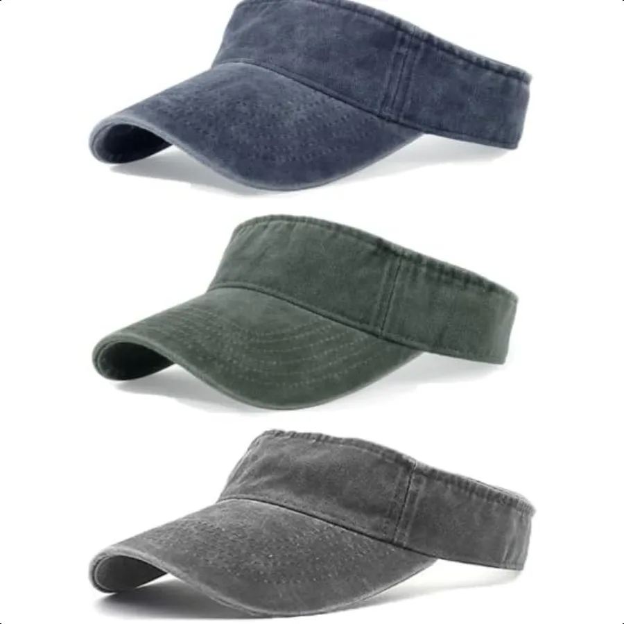 

3 Pack Sun Visors for Women Men Cooling Lightweight Sports Sun Hats Adjustable Twill Cotton Run Visor