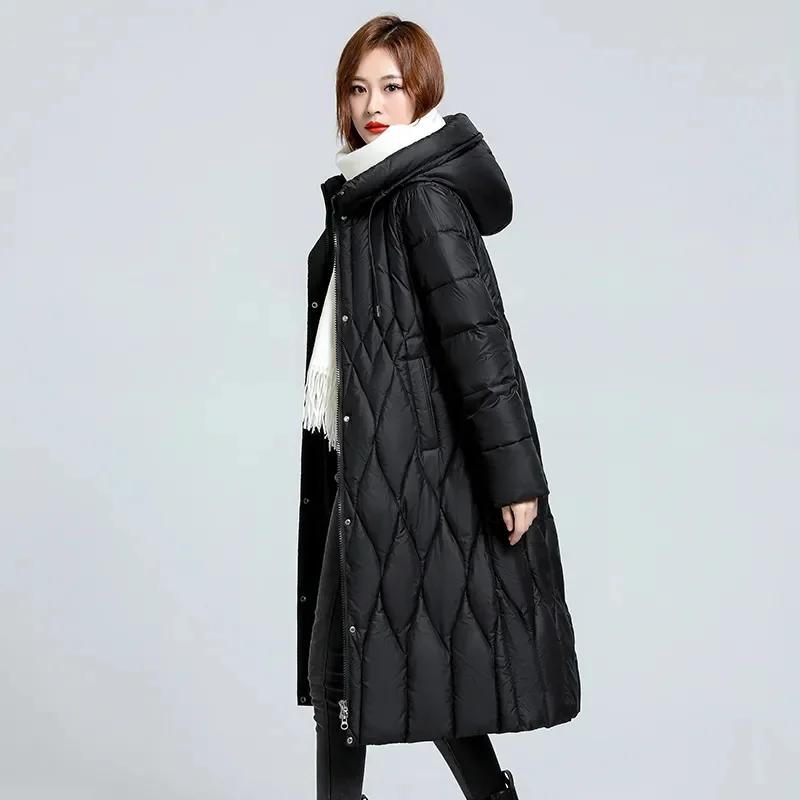 

Oversized 7XL Black Down cotton Jacket Women's Warm Parka 2024 Winter New Slim Thicken Hooded Coat Female Long Snow Parkas